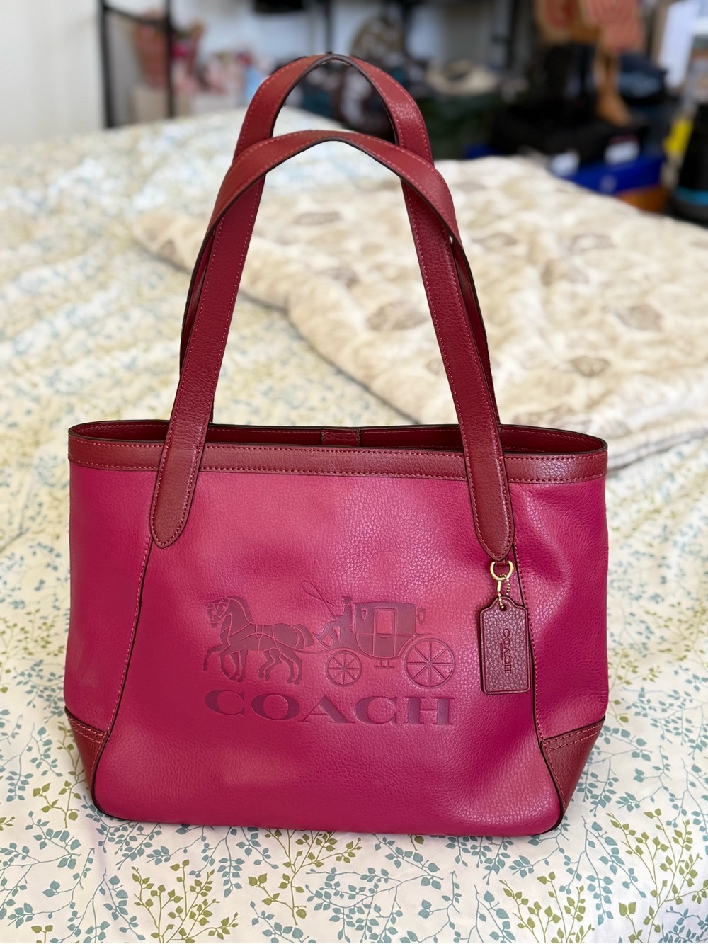 COACH Pink Leather Tote Bag with Signature Horse & Carriage